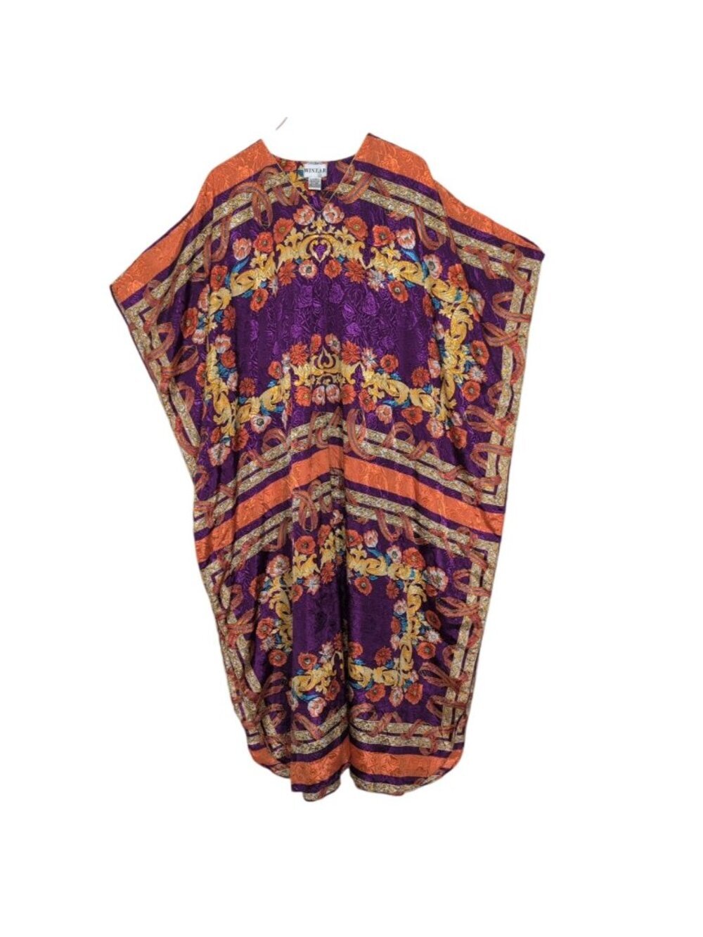 Winlar Floral Satin Muumuu Womens One Size Purple Orange House Cover Up Dress